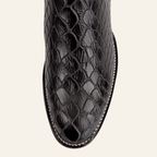 Texas Country Bota Res Hombre Snake Ankle Boots - Black Embossed Leather - Rodeo Toe (E955)