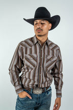 Texas Country - Brown Western Stripes Pearl Snap Long Sleeve Shirt (PS700L/T #7001) - Gomez Western Wear