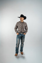 Texas Country - Brown Western Stripes Pearl Snap Long Sleeve Shirt (PS700L/T #7001) - Gomez Western Wear