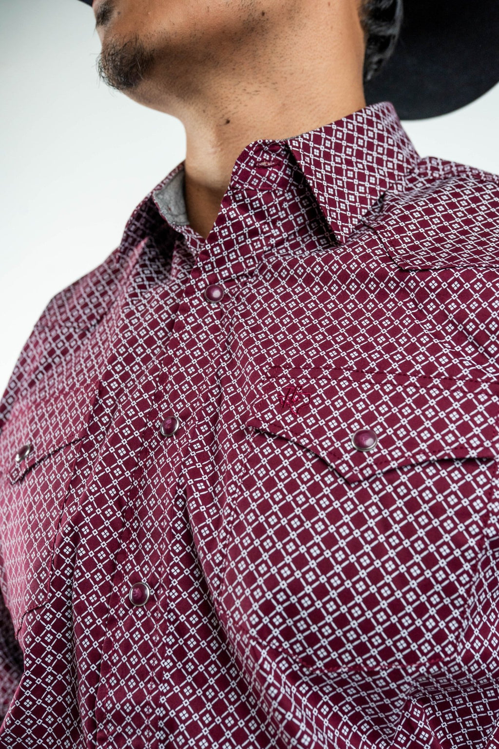 Texas Country - Burgundy Diamond Print Peal Snap Long Sleeve Shirt (PS100L/T #159) - Gomez Western Wear