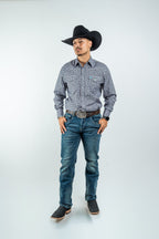 Texas Country - Gray Geometric Print Pearl Snap Long Sleeve Shirt (PS100L/T #1076) - Gomez Western Wear