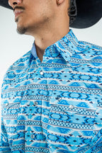 Texas Country - Light Blue Aztec Pearl Snap Long Sleeve Shirt (PS100L/T #1124) - Gomez Western Wear