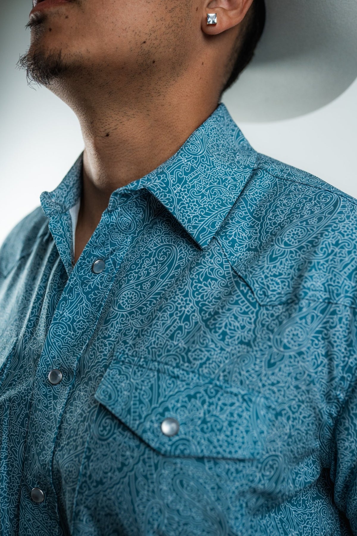 Texas Country - Light Blue Floral Pearl Snap Short Sleeve Shirt (RT101S/T #1100) - Gomez Western Wear