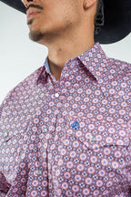 Texas Country - Pink Geometric Print Pearl Snap Long Sleeve Shirt (PS100L/T #123) - Gomez Western Wear