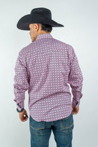 Texas Country - Pink Geometric Print Pearl Snap Long Sleeve Shirt (PS100L/T #123) - Gomez Western Wear