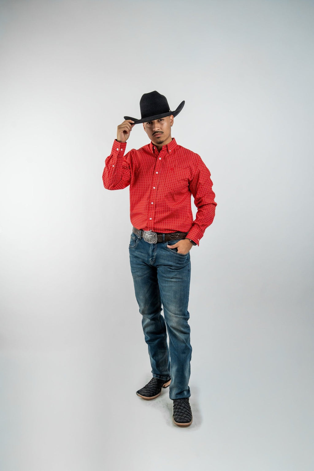 Texas Country - Red Flower Petals Button-Down Long Sleeve Shirt (MOD1086) - Gomez Western Wear