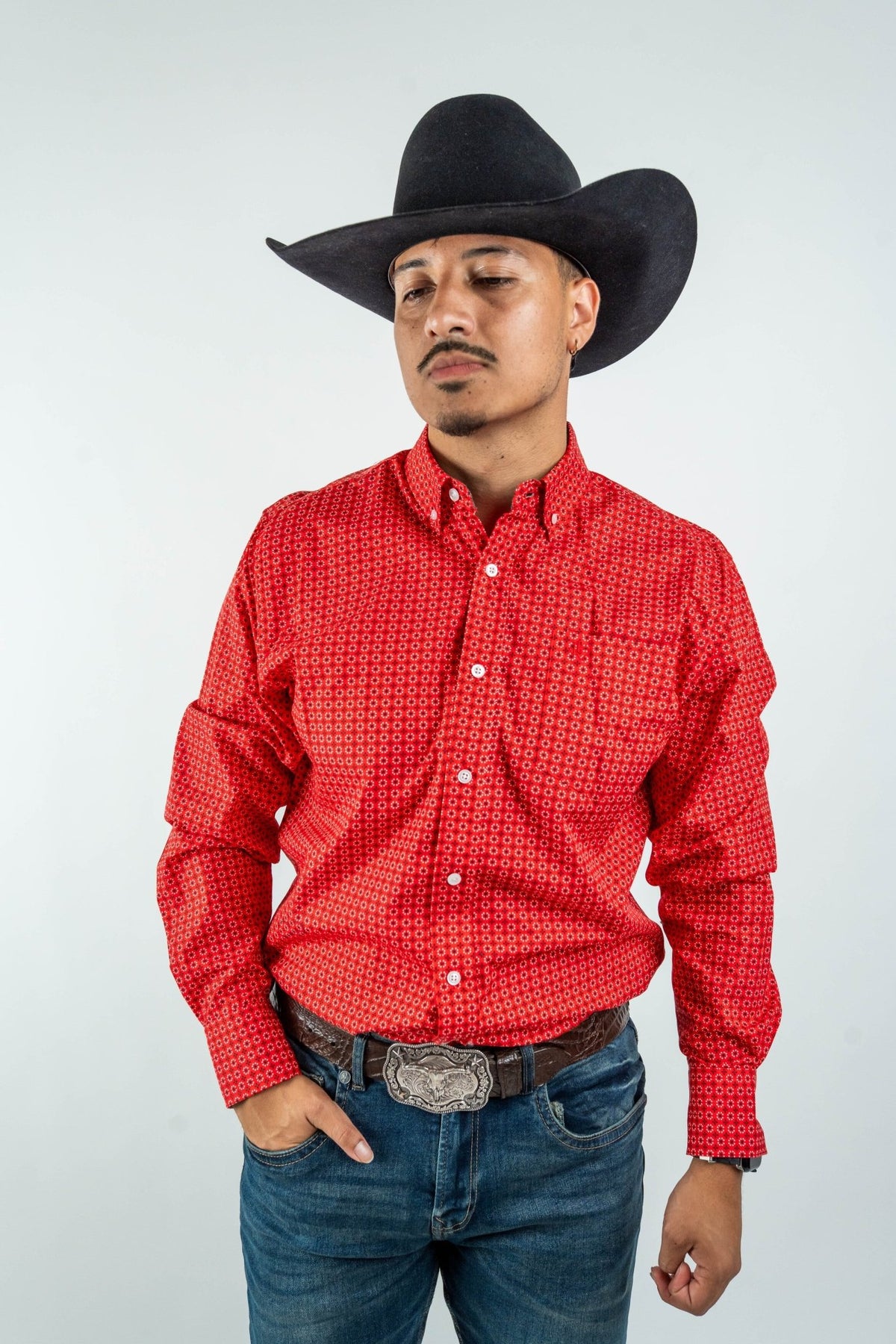Texas Country - Red Flower Petals Button-Down Long Sleeve Shirt (MOD1086) - Gomez Western Wear