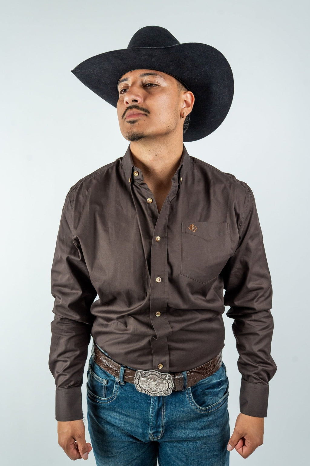 Texas Country - Solid Brown Button-Down Long-Sleeve Shirt (AC110L/T) - Gomez Western Wear