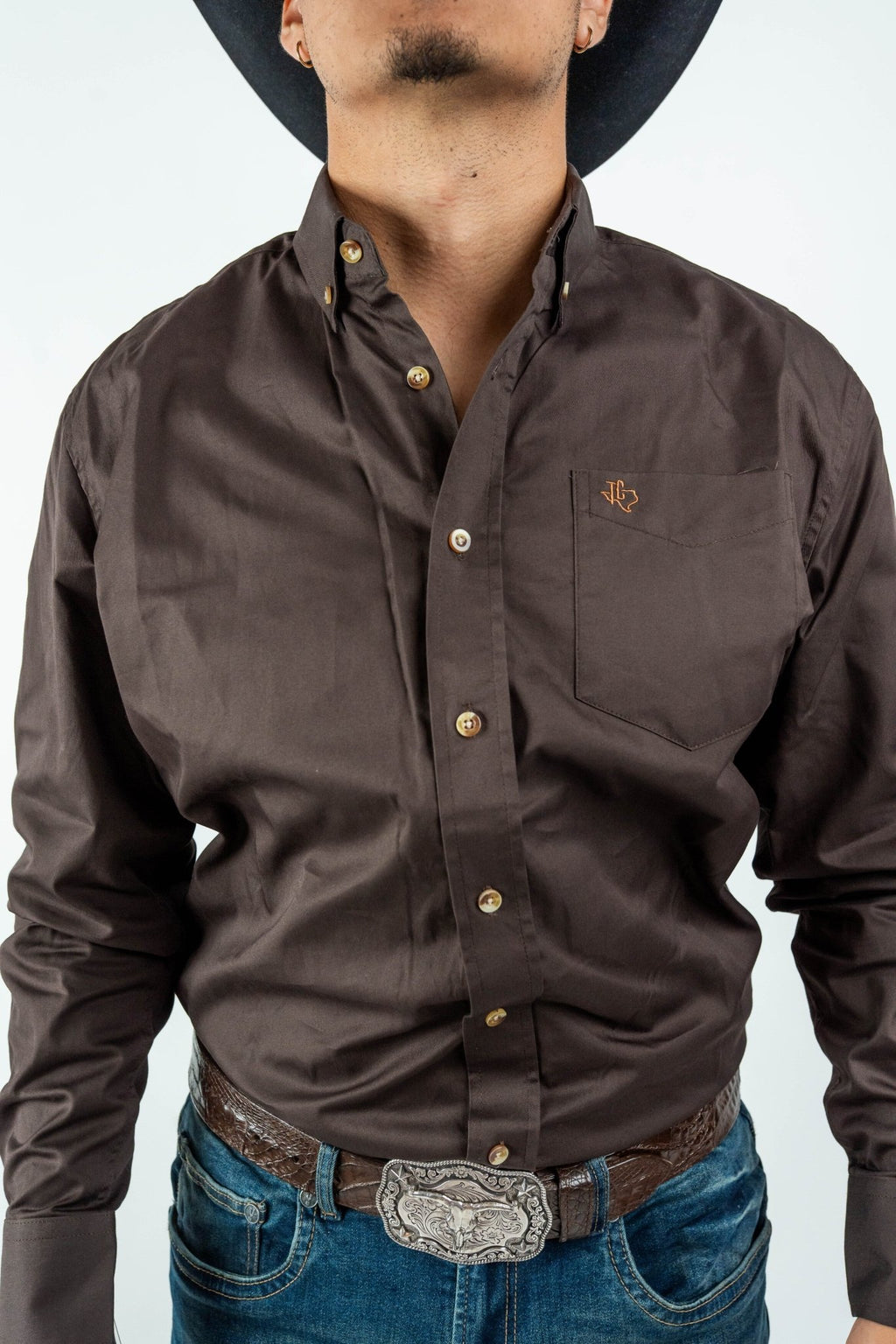 Texas Country - Solid Brown Button-Down Long-Sleeve Shirt (AC110L/T) - Gomez Western Wear