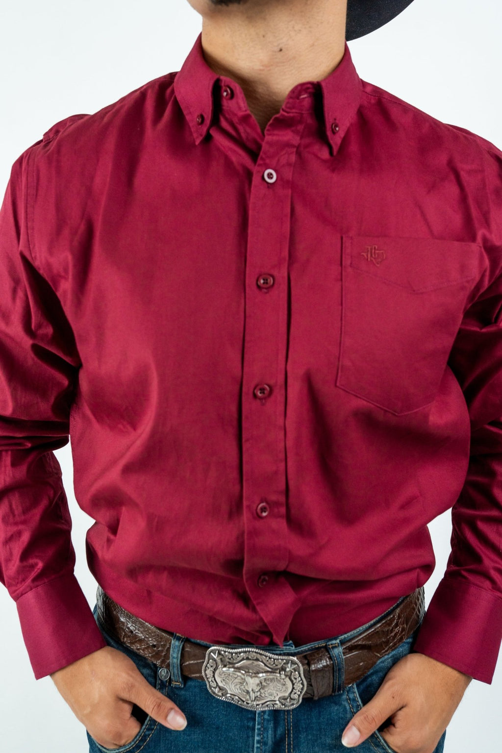 Texas Country - Solid Burgundy Button-Down Long-Sleeve Shirt (AC110L/T) - Gomez Western Wear