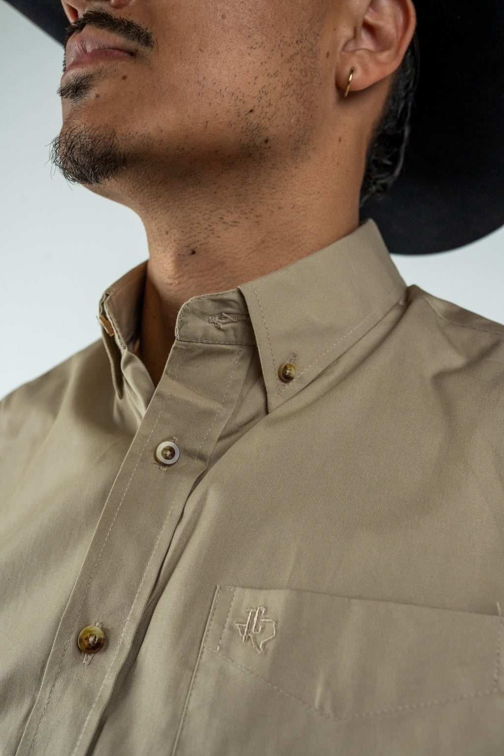 Texas Country - Solid Khaki Button-Down Long-Sleeve Shirt (AC110L/T) - Gomez Western Wear