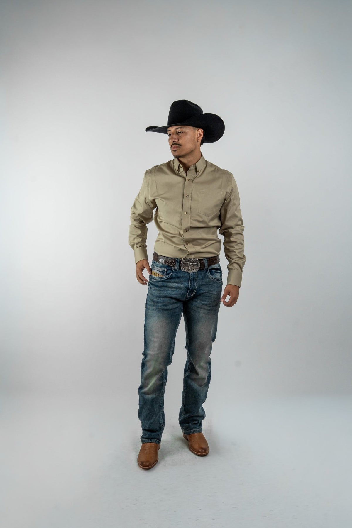 Texas Country - Solid Khaki Button-Down Long-Sleeve Shirt (AC110L/T) - Gomez Western Wear