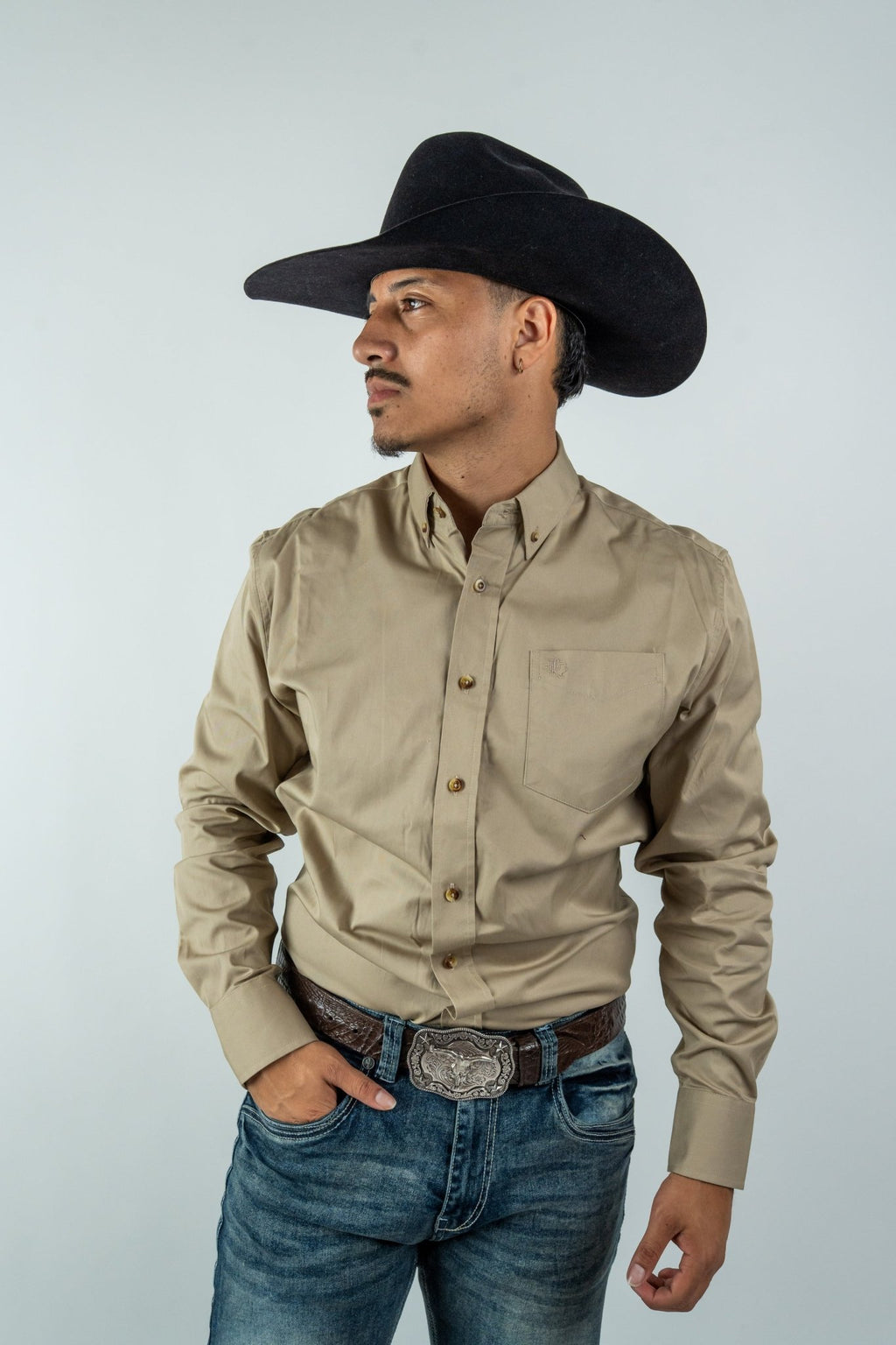 Texas Country - Solid Khaki Button-Down Long-Sleeve Shirt (AC110L/T) - Gomez Western Wear