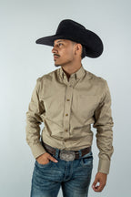 Texas Country - Solid Khaki Button-Down Long-Sleeve Shirt (AC110L/T) - Gomez Western Wear