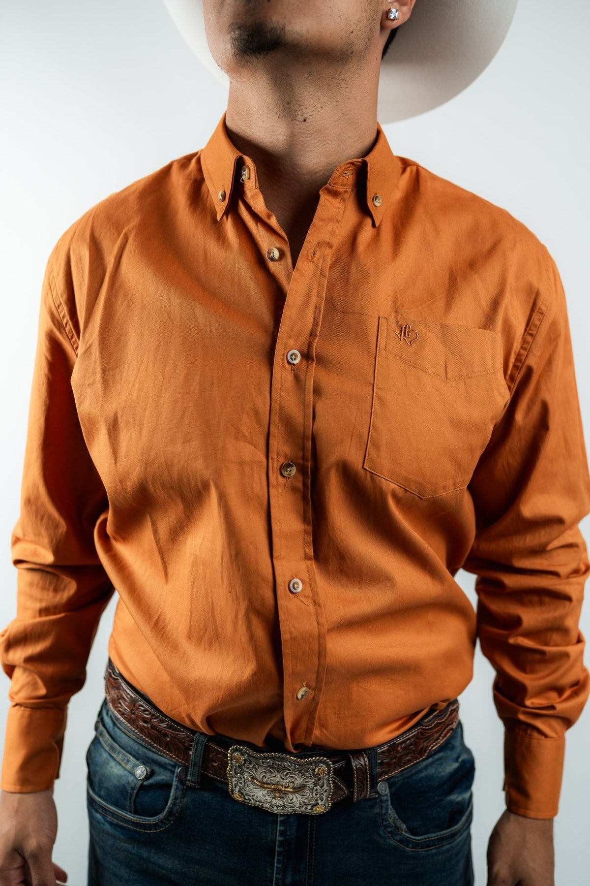 Texas Country - Solid Orange Button-Down Long Sleeve Shirt (AC110L/T) - Gomez Western Wear