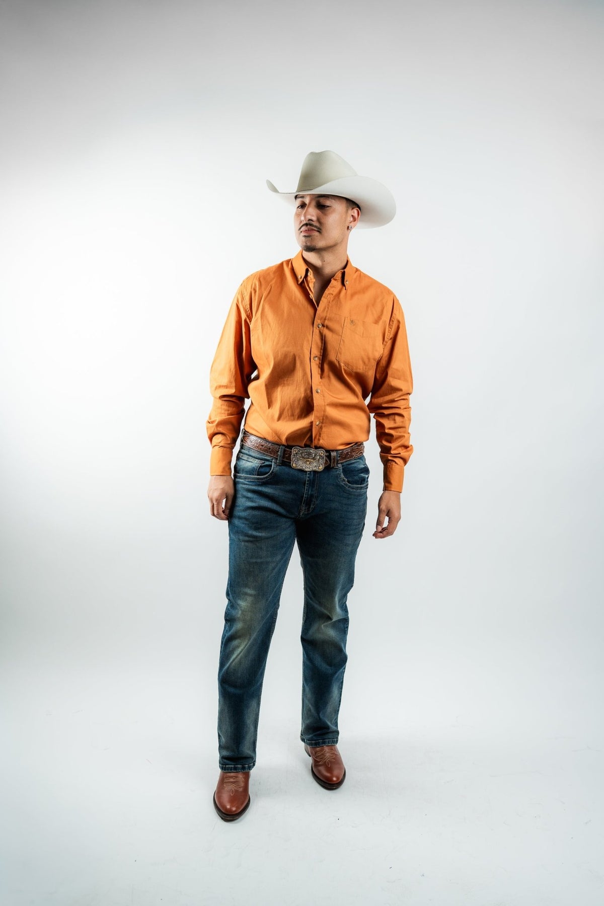Texas Country - Solid Orange Button-Down Long Sleeve Shirt (AC110L/T) - Gomez Western Wear