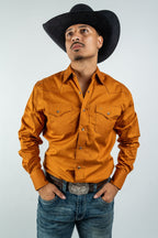 Texas Country - Solid Orange Pearl Snap Long-Sleeve Shirt (AC108L/T) - Gomez Western Wear