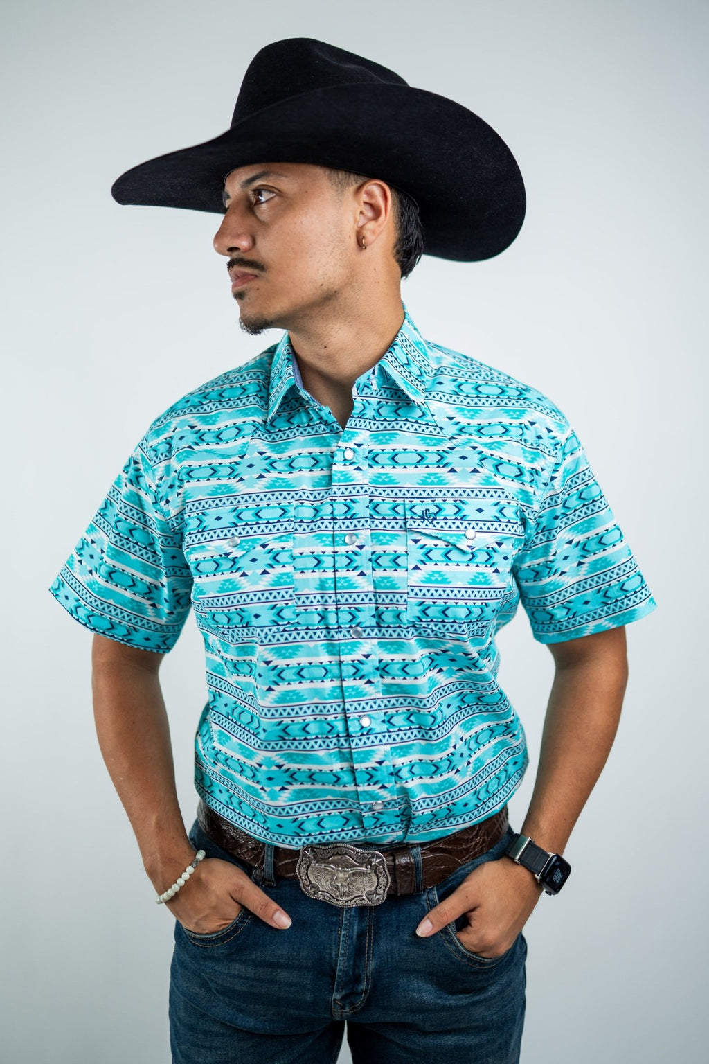 Texas Country - Turquoise Aztec Pearl Snap Short Sleeve Shirt (PS100S/T #1125) - Gomez Western Wear