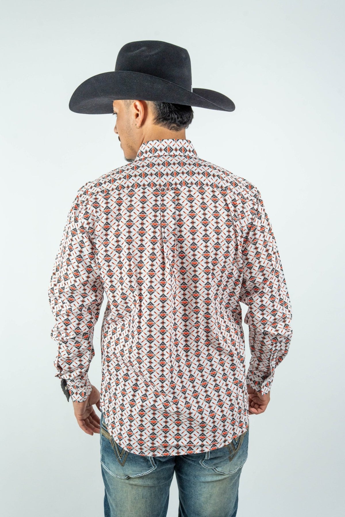 Texas Country - White Aztec Diamonds Button-Down Long Sleeve Shirt (MOD181) - Gomez Western Wear