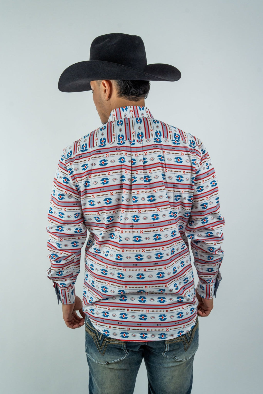 Texas Country - White Aztec Stripe Pearl Snap Long Sleeve Shirt (PS300L/T #1054) - Gomez Western Wear