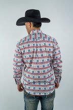 Texas Country - White Aztec Stripe Pearl Snap Long Sleeve Shirt (PS300L/T #1054) - Gomez Western Wear