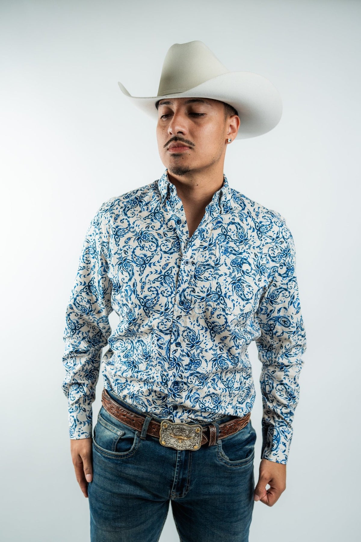 Texas Country - White Floral Button-Up Long Sleeve Shirt (MOD 1079) - Gomez Western Wear
