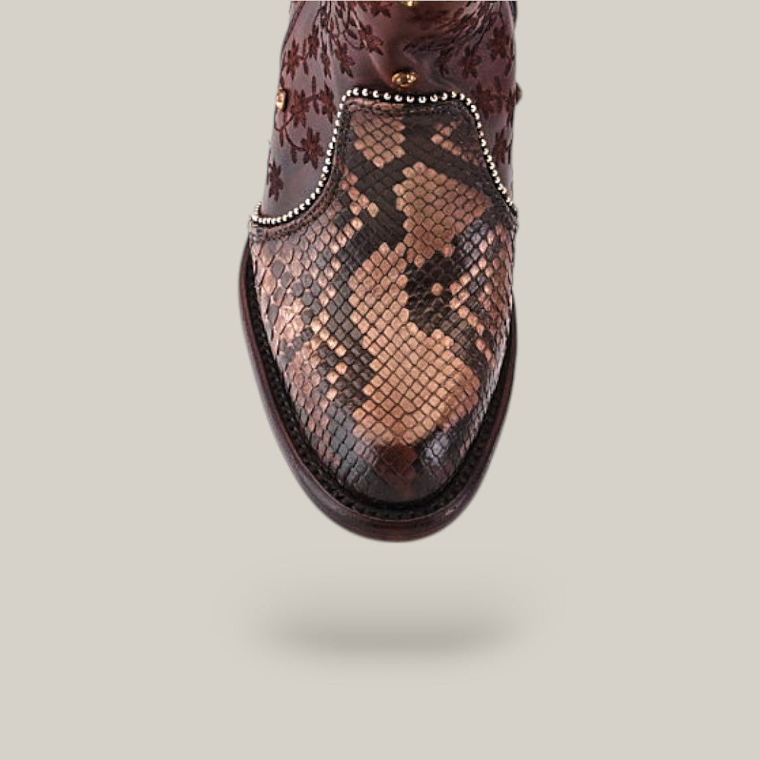 Ximena Python Chocolate Booties - Round Toe - Gomez Western Wear